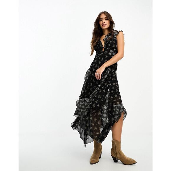 Free People Joaquin Floral-Print Chiffon Midi Dress $219 Size XS - Picture 1 of 15